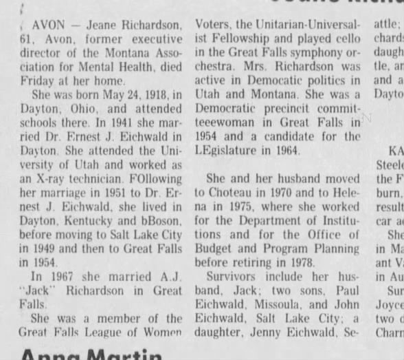 Obituary for Jeane Richardson (Aged 61)